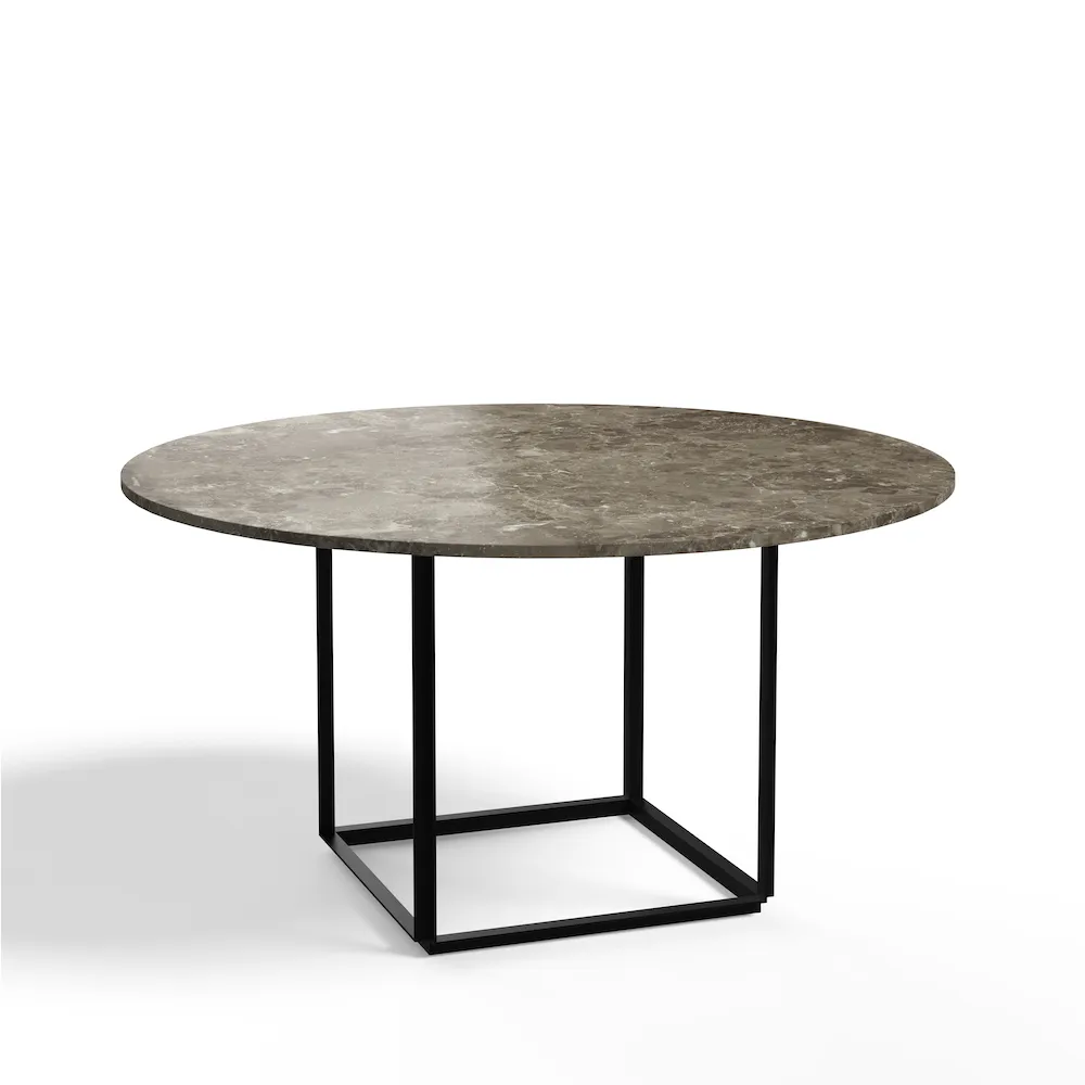Florence round dining table, Gris du marais marble. ø145 cm. black stand New Works
