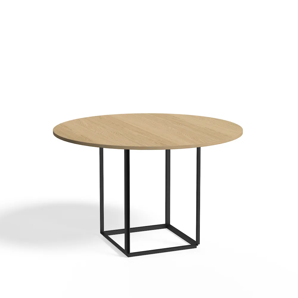 Florence round dining table, Natural oak. ø120 cm. black stand New Works