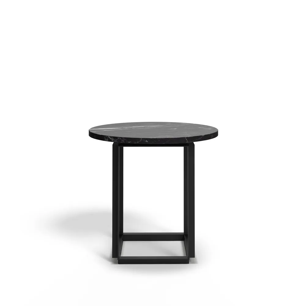 Florence side table, Black marquina marble. ø50 cm. black stand New Works
