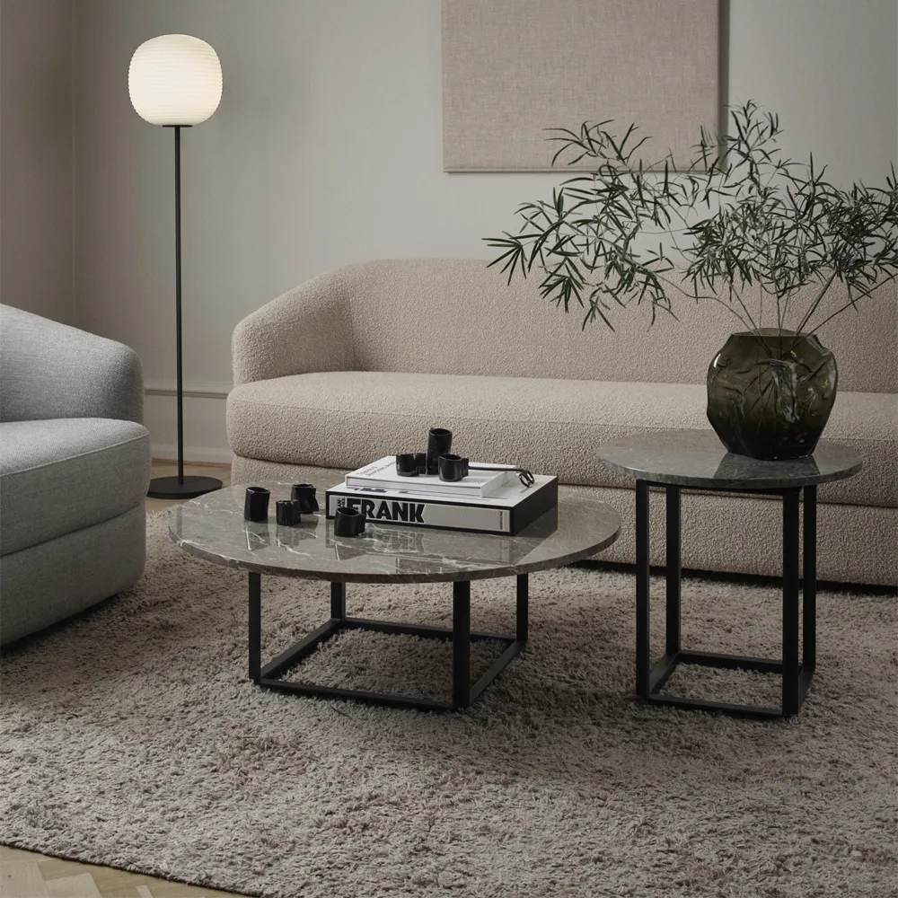 Florence side table, Black marquina marble. ø50 cm. black stand New Works