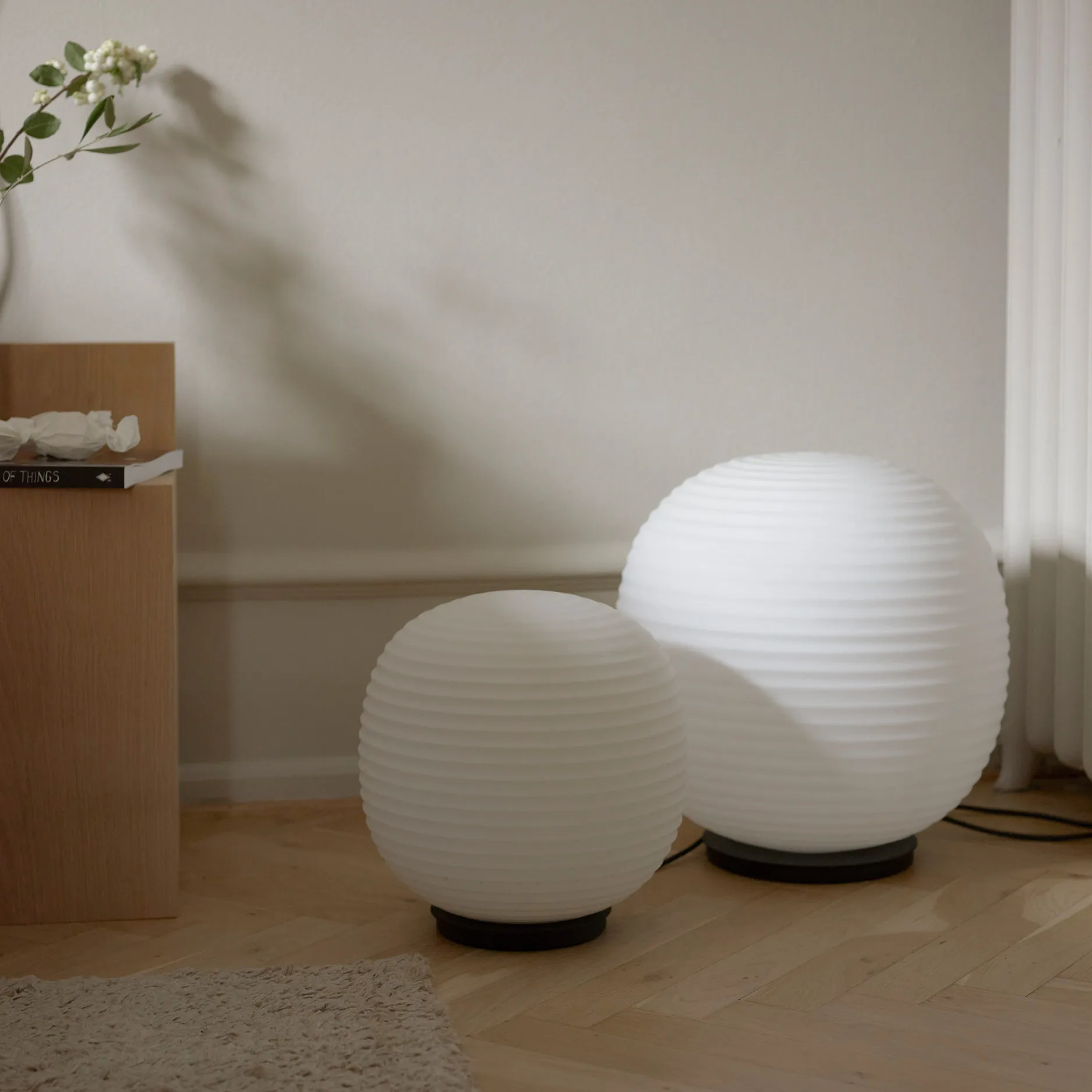 Lantern Globe table lamp medium, Frosted white opal glass New Works