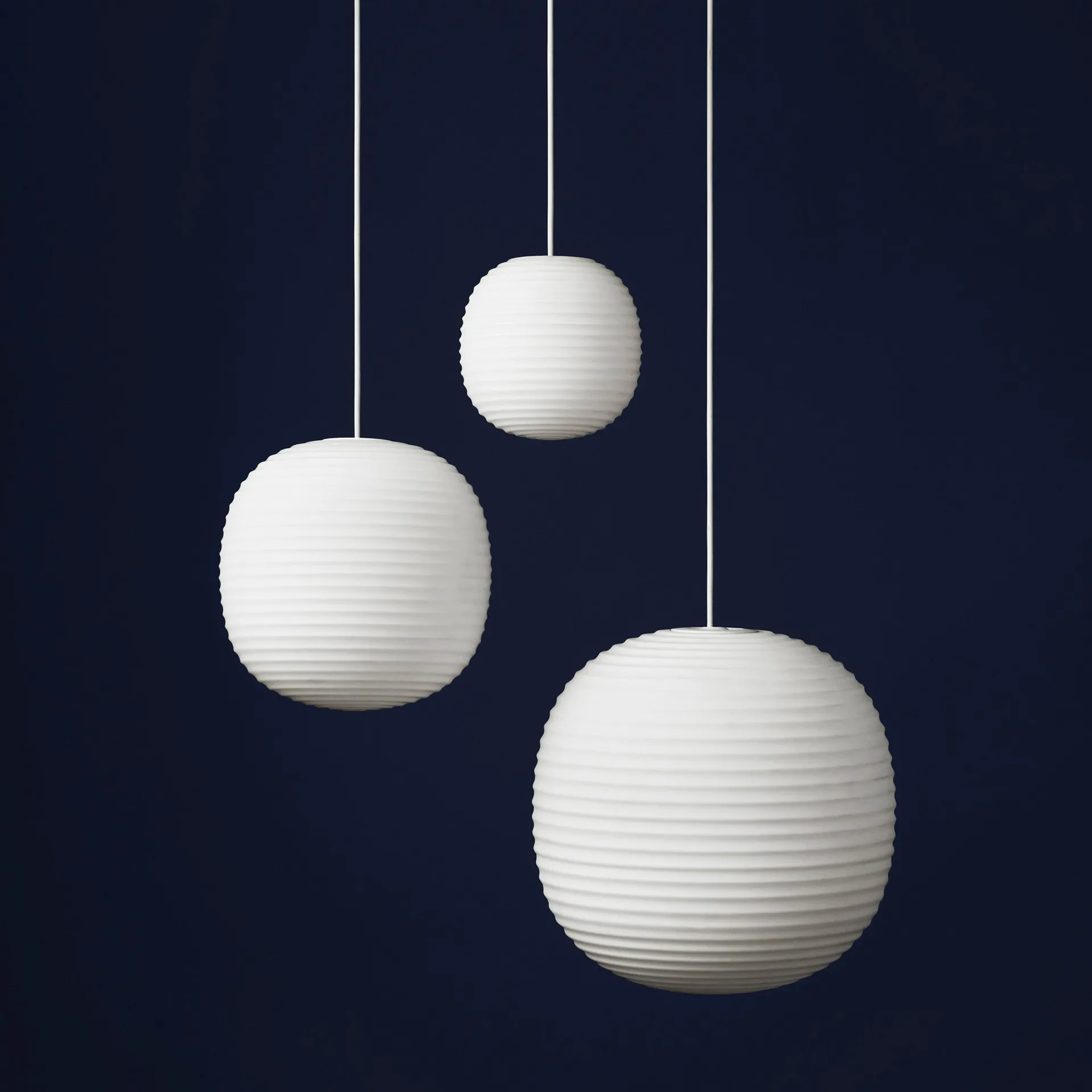 Lantern pendant lamp medium, Frosted white opal glass New Works