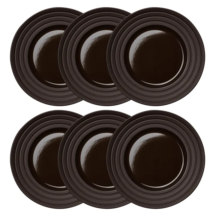 Lines plate Ø27 cm 6-pack - brown - NJRD