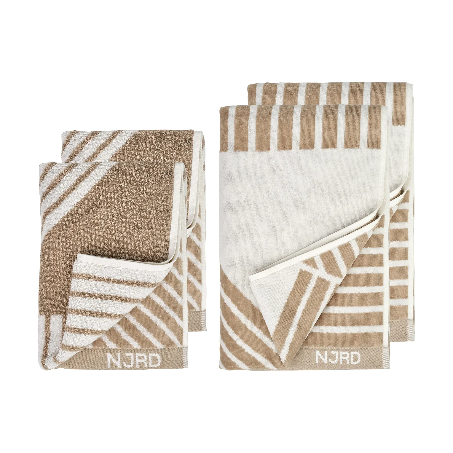Stripes towel set 4 pieces - Beige,  NJRD
