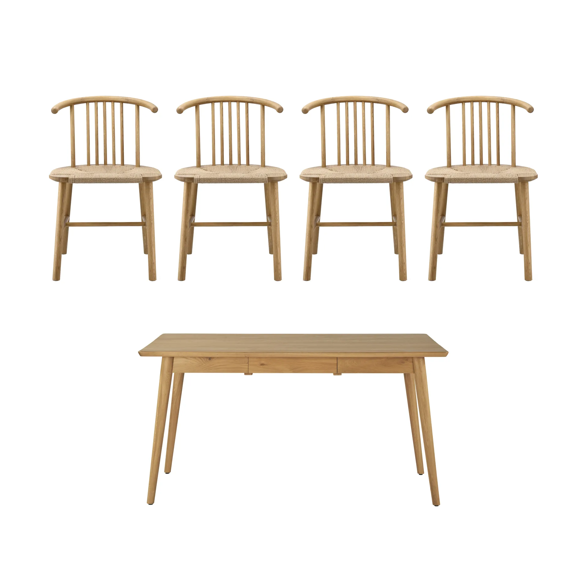 VIOR dining table 120 cm + chair 4‑pack – Lacquered oak‑natural,  NJRD