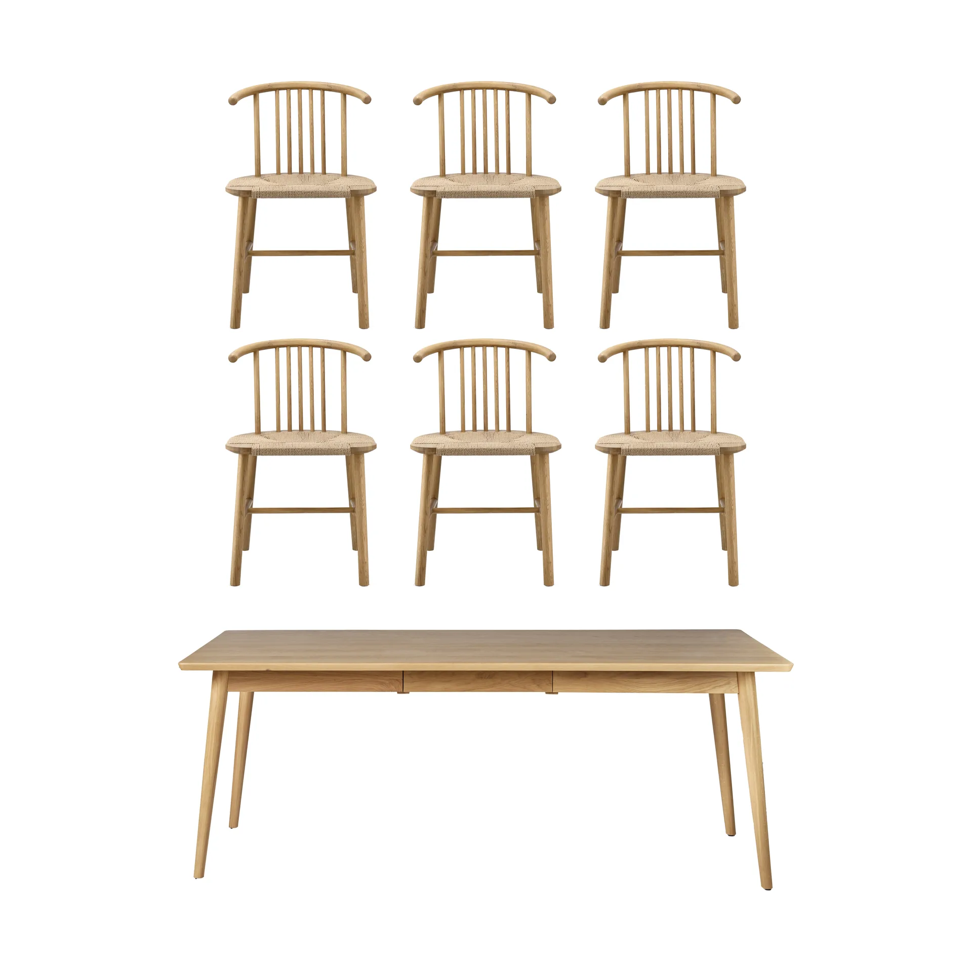 VIOR dining table 200 cm + chair 6‑pack – Lacquered oak‑natural,  NJRD