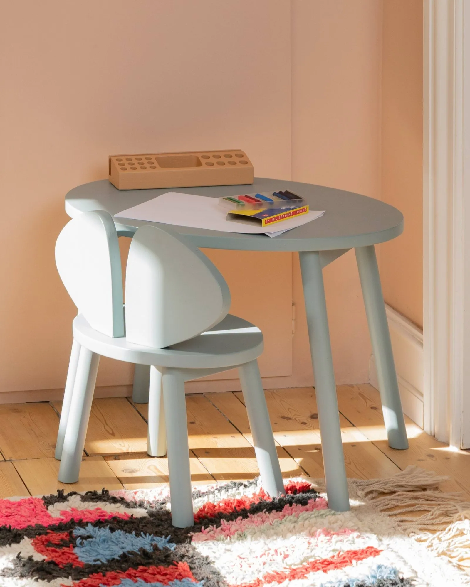 Mouse set children's chair + table, Olive green Nofred