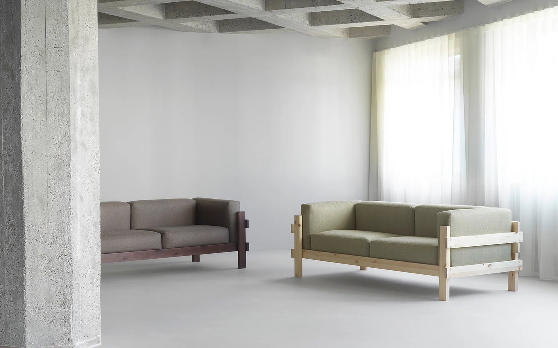 Kube sofa, Lacquered pine-fabric Remix 143 Grey, 220 cm Normann Copenhagen