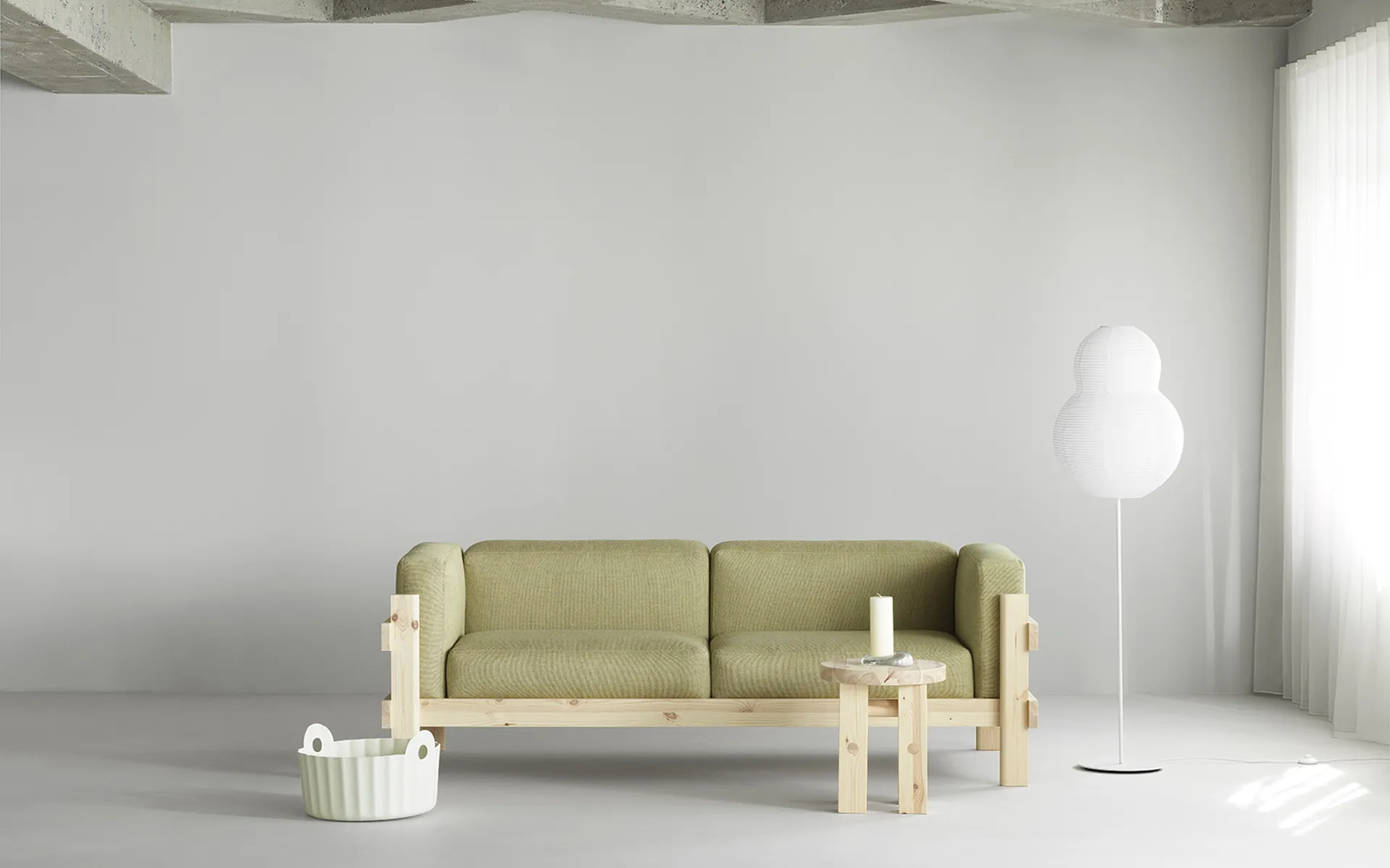 Kube sofa, Lacquered pine-fabric Remix 356 Brown, 220 cm Normann Copenhagen