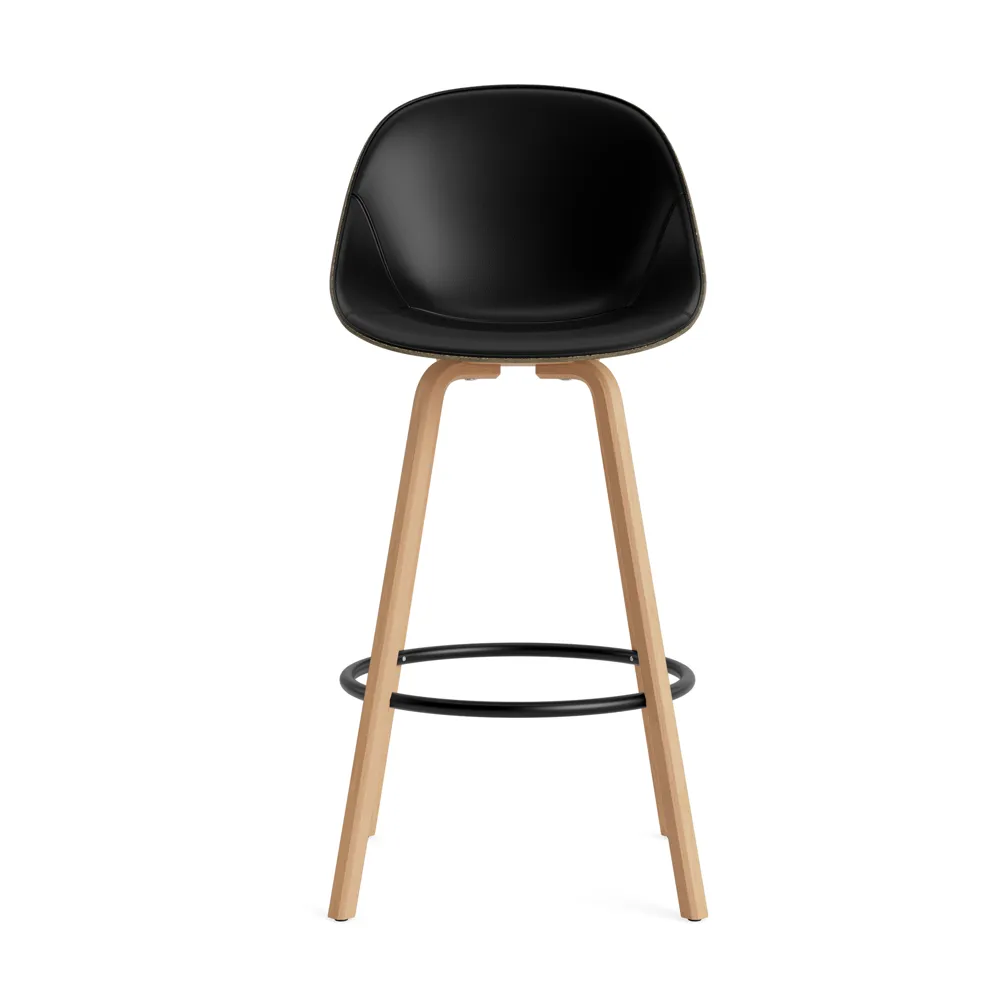 Mat Bar Chair bar stool front upholstered 75 cm, Ultra 41599-seaweed-beech-black steel Normann Copenhagen