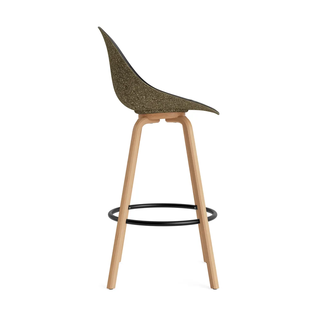 Mat Bar Chair bar stool front upholstered 75 cm, Ultra 41599-seaweed-beech-black steel Normann Copenhagen