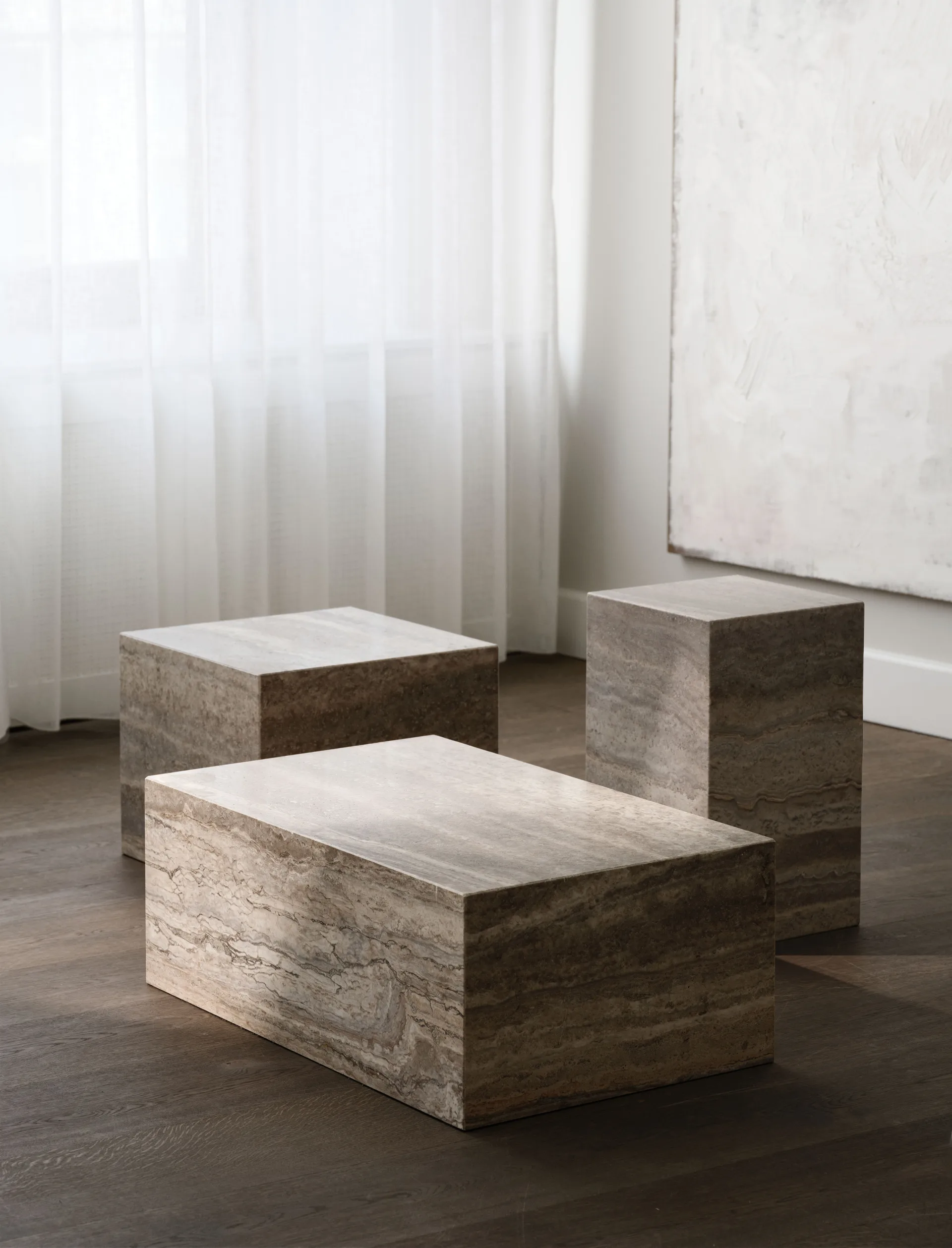 Cubism side table, Silver travertine, 30x30x50 cm NORR11