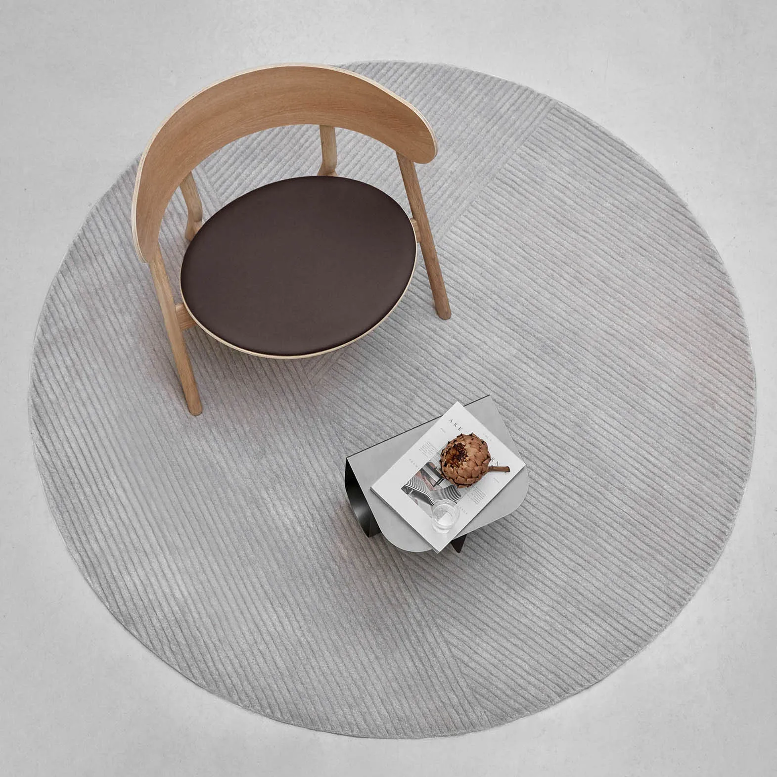 Row rug round Ø200 cm, Light grey Northern