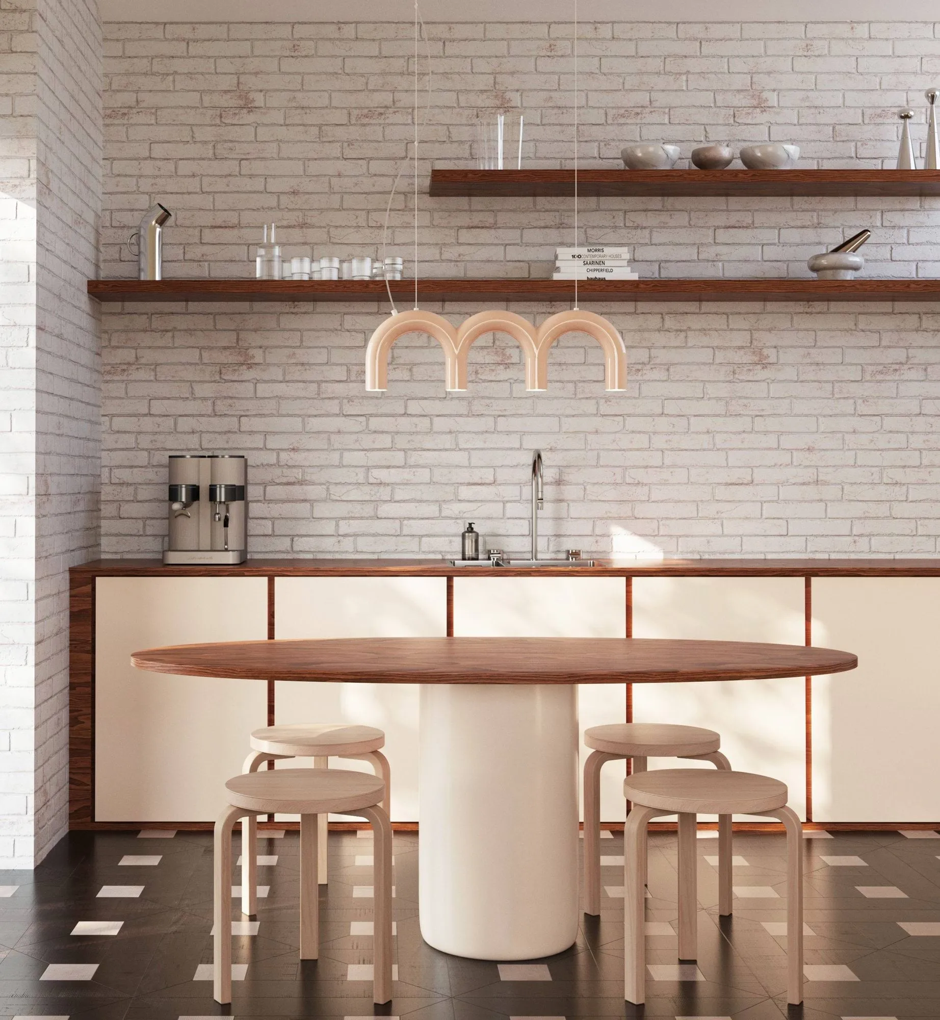 Arch Triplette pendant lamp, Nude, 65.6 cm Oblure