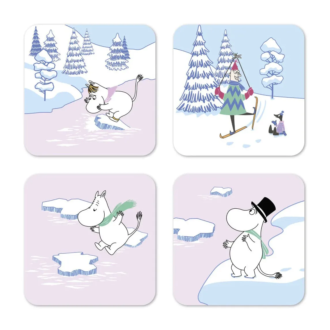 Moomin coaster winter 2022 9x9 cm 4-pack, Blue-white-pink Opto Design