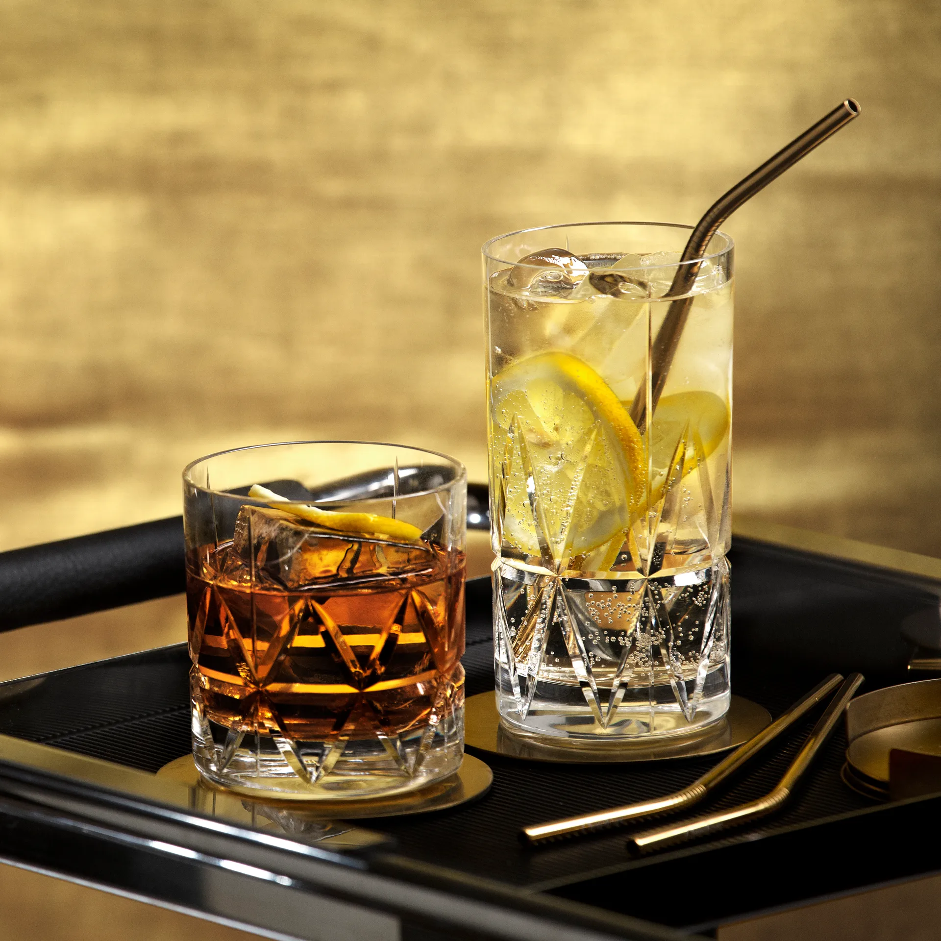 Peak metal straws 4-pack, Brass Orrefors