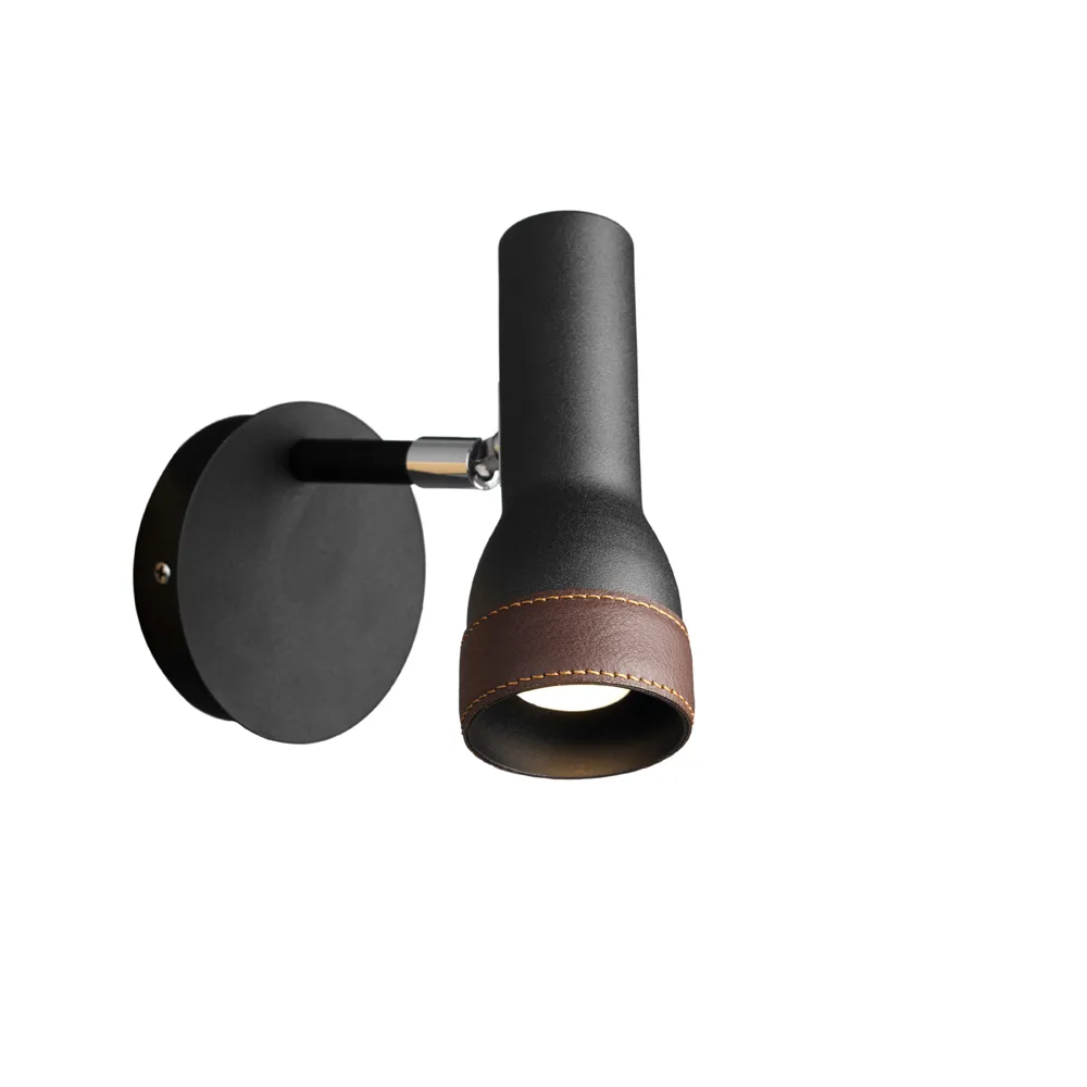 Talk wall lamp, Black, brown leather Örsjö Belysning