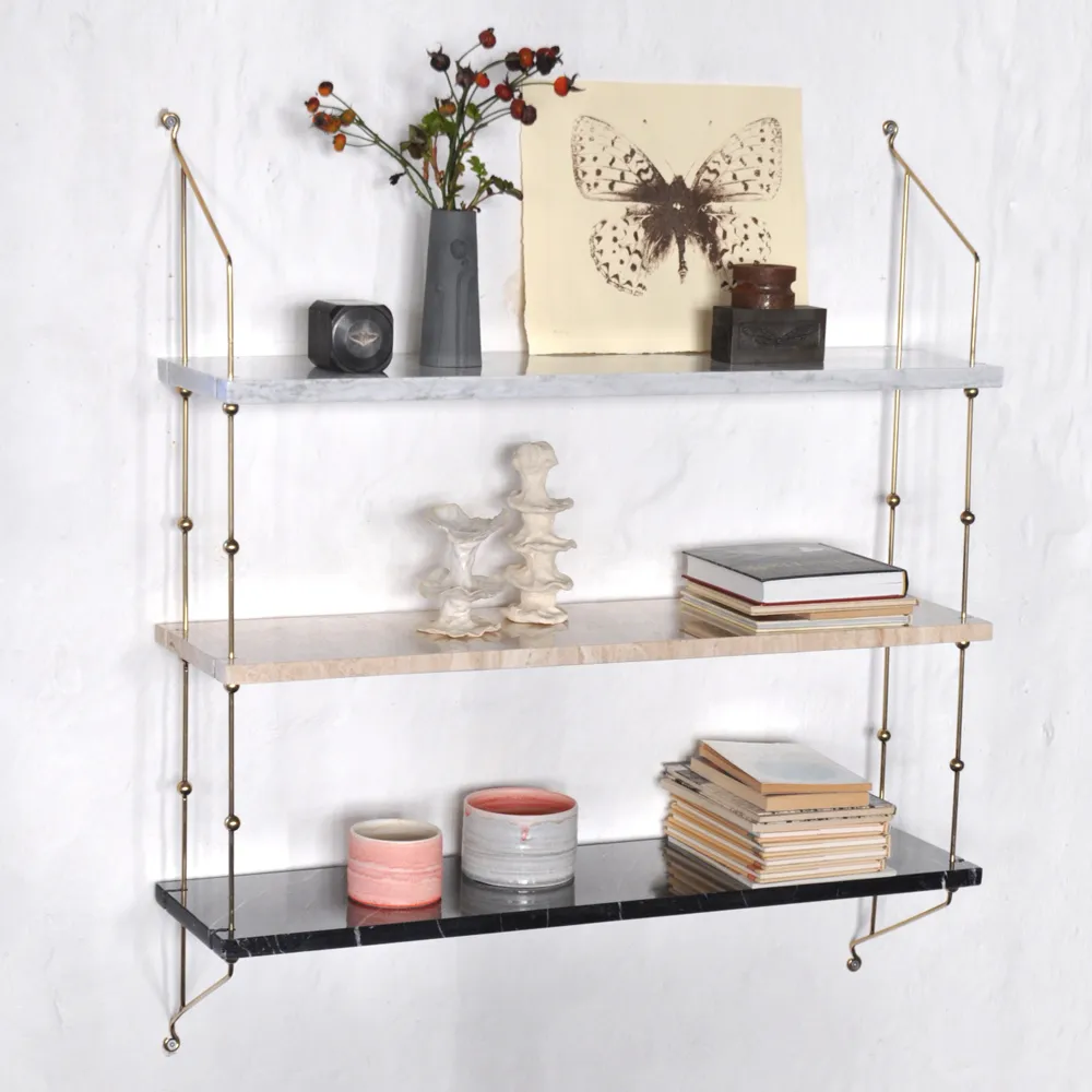 Morse shelf, marble white. frame in black lacquer OX Denmarq