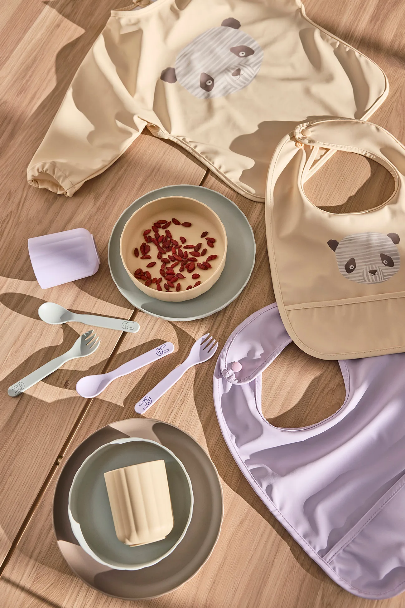 Lun Lun panda bib 2 pieces, Vanilla-lavender OYOY