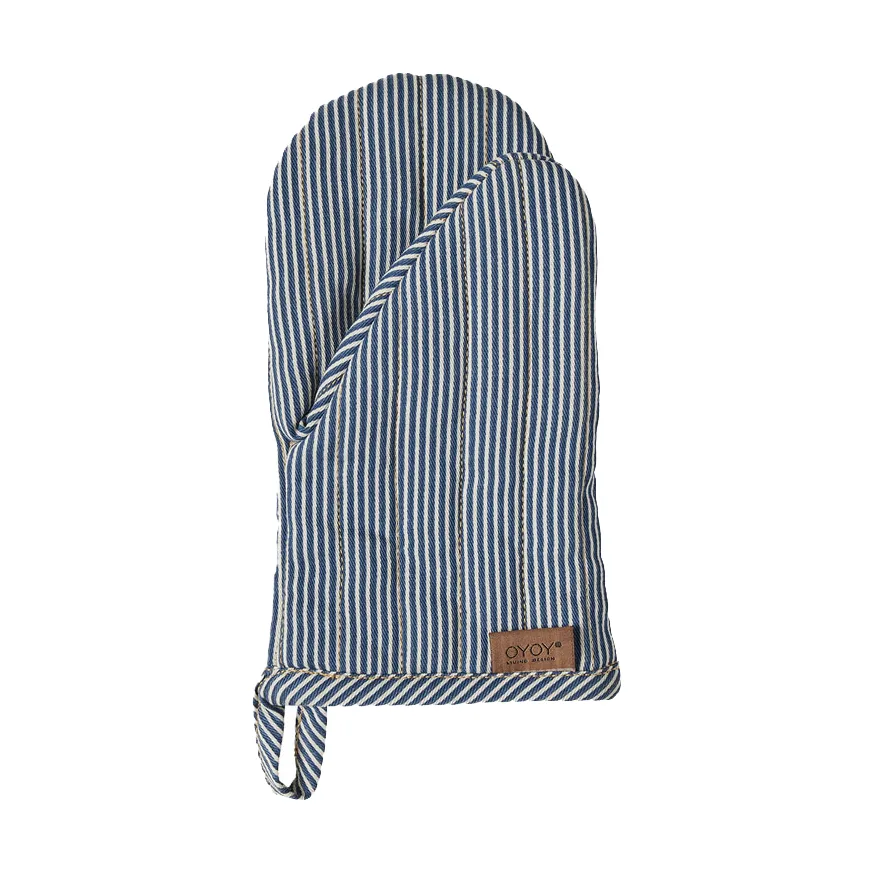 Striped denim oven mitt, Blue OYOY