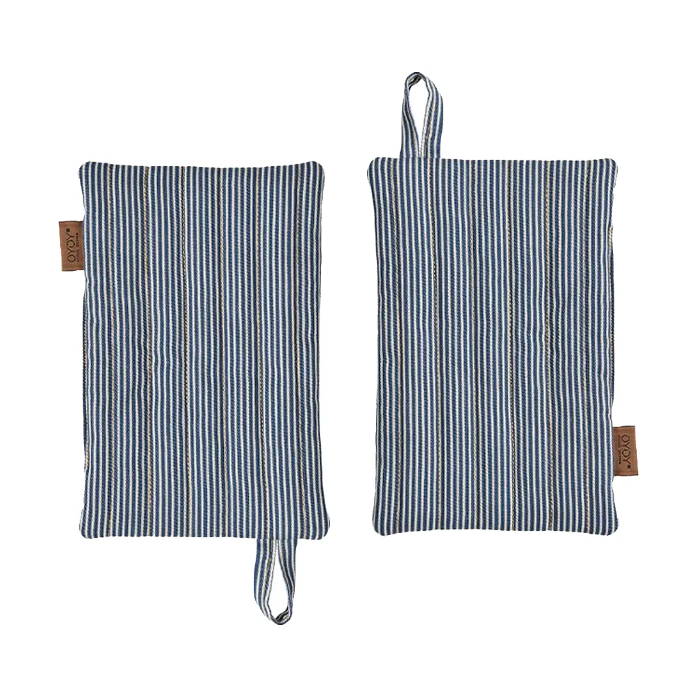 Striped denim pot holder 2-pack, Blue OYOY