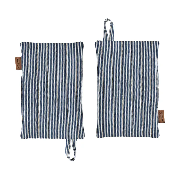 Striped denim pot holder 2-pack - Blue - OYOY
