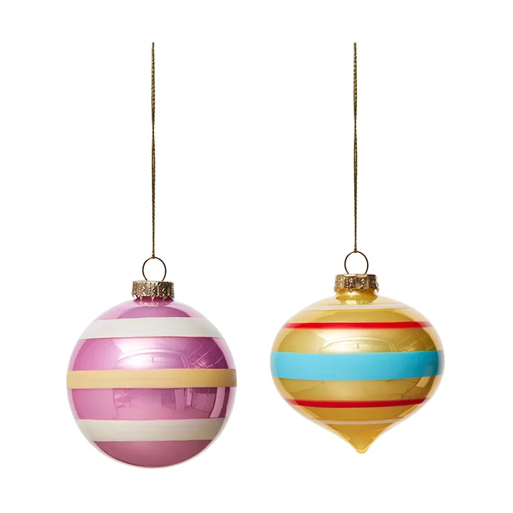 Vintage Christmas glass ball No. 1 Christmas ornament 2 pieces - Multi - OYOY