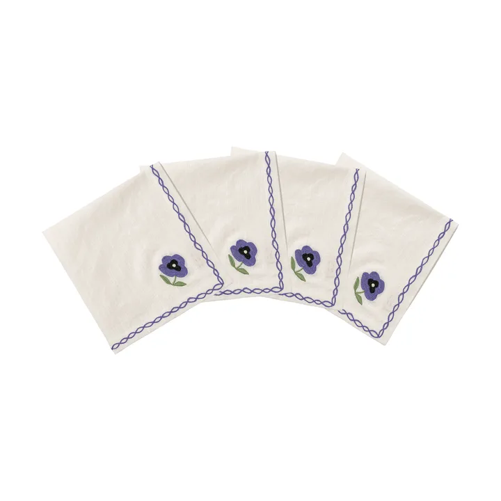 Madelen Möllard Pansy cotton napkin - Blue, 4-pack, 45x45 cm - Pick a Poppy