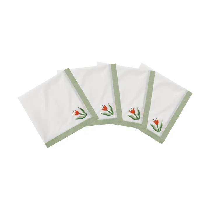 Madelen Möllard Tulip cotton napkin - Light green, 4-pack, 45x45 cm - Pick a Poppy