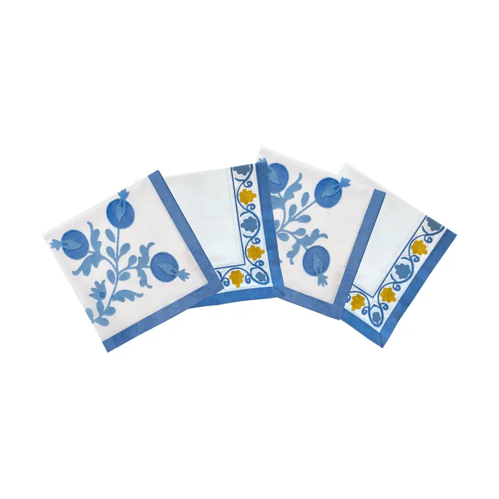 Suzani cotton napkin - Blue, 4-pack, 45x45 cm - Pick a Poppy