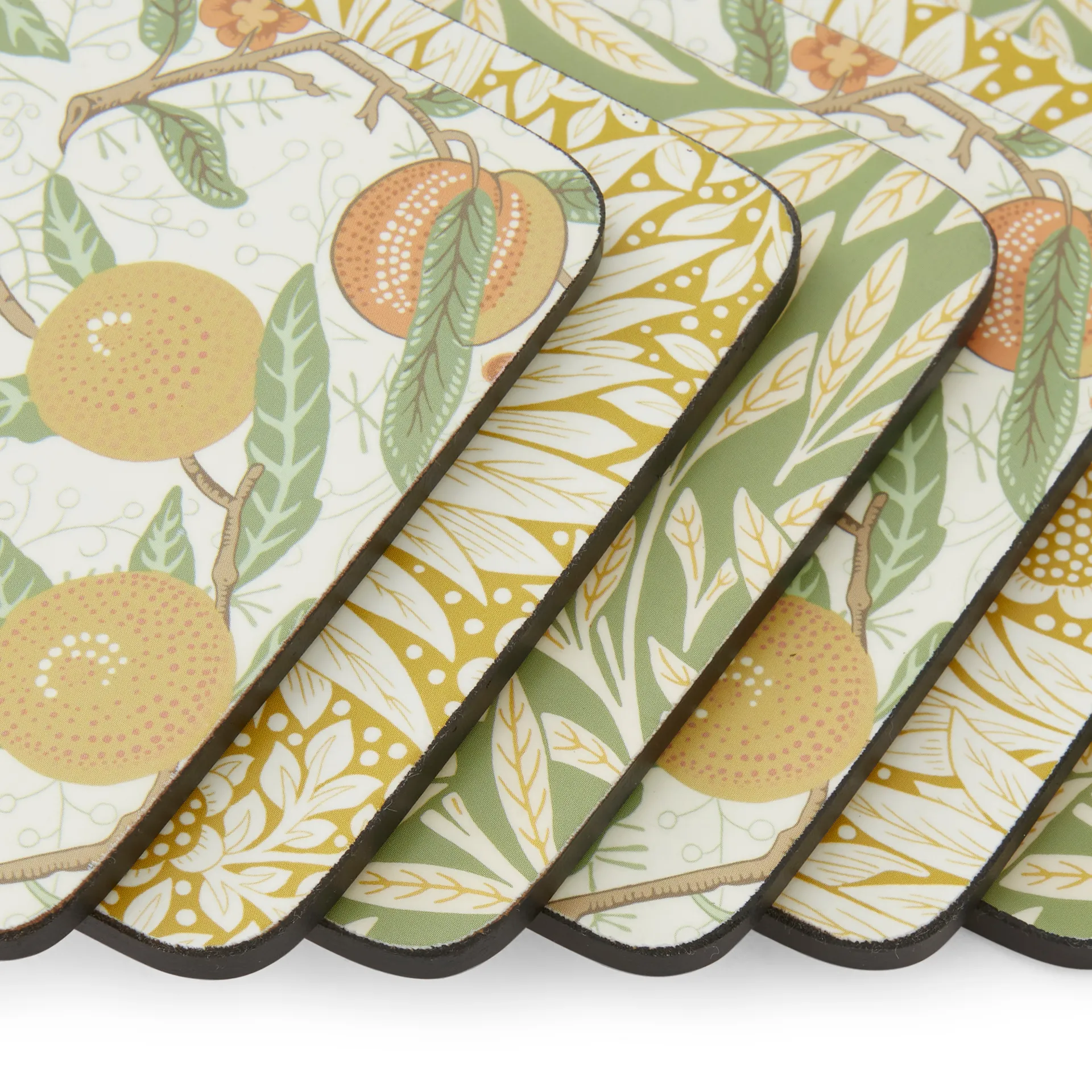 Morris & Co Simpley mixed glass coasters 6 pieces, Fruit, Willow, Marigold Pimpernel