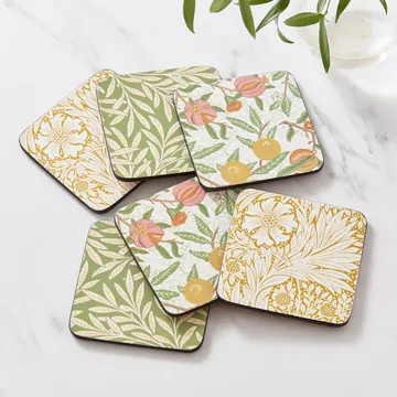 Morris & Co Simpley mixed glass coasters 6 pieces - Fruit, Willow, Marigold - Pimpernel