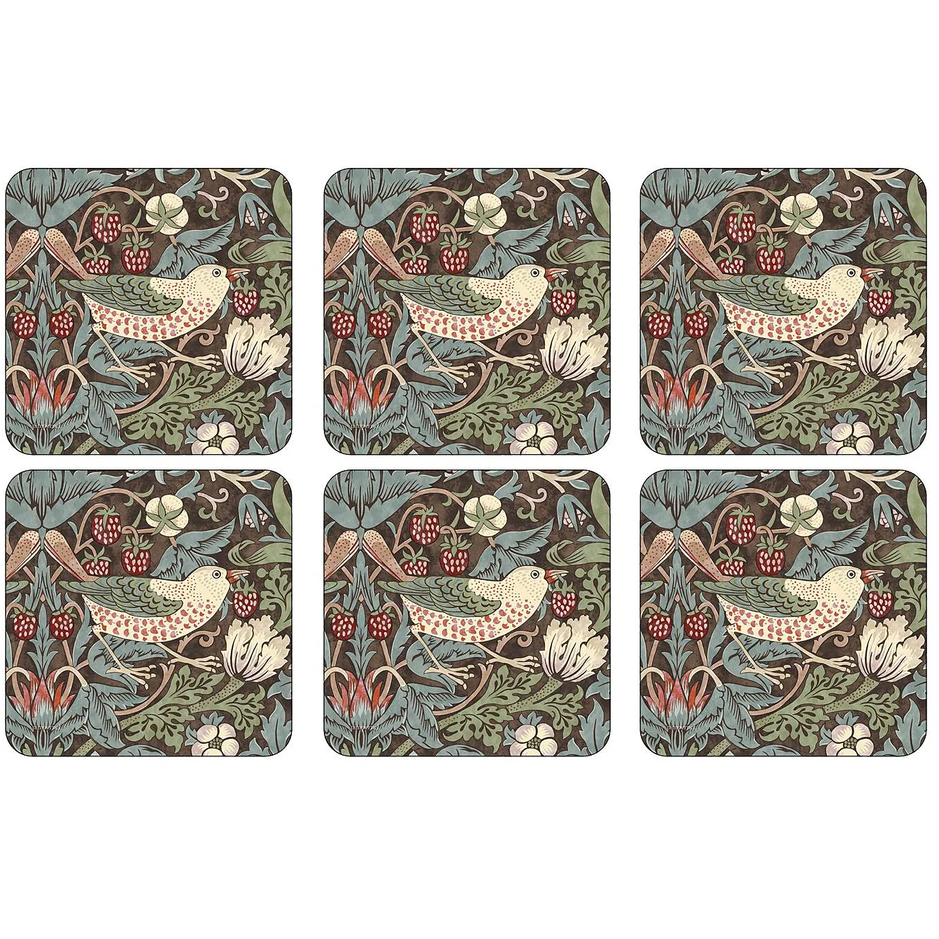 Strawberry Thief coaster 6-pack, Brown Pimpernel
