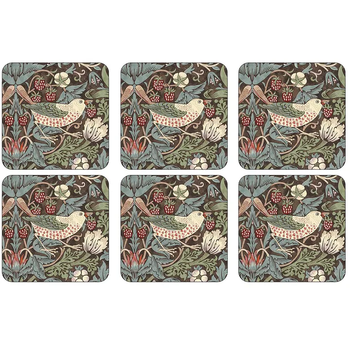 Strawberry Thief coaster 6-pack - Brown - Pimpernel
