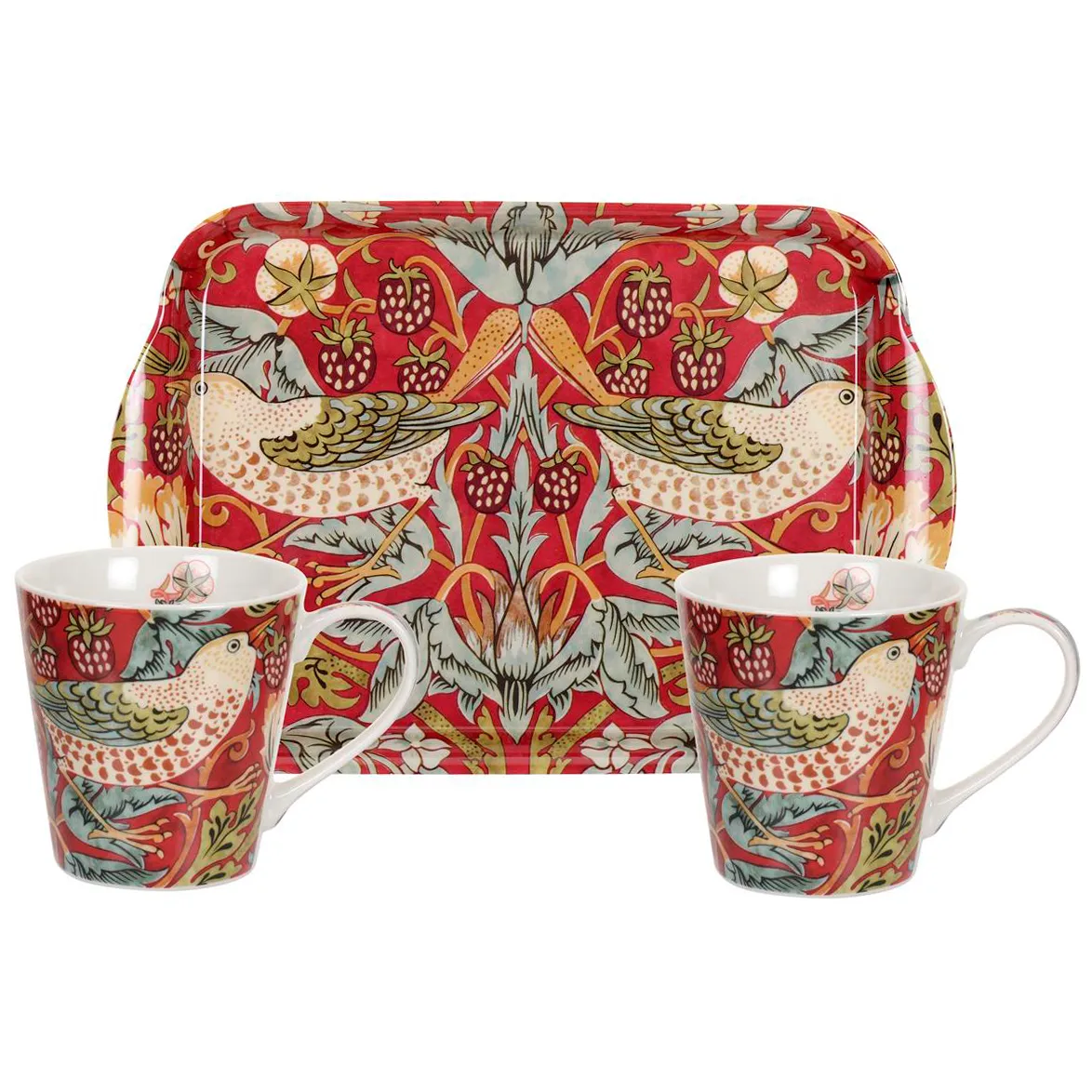 Strawberry Thief mug and tray set, Red Pimpernel