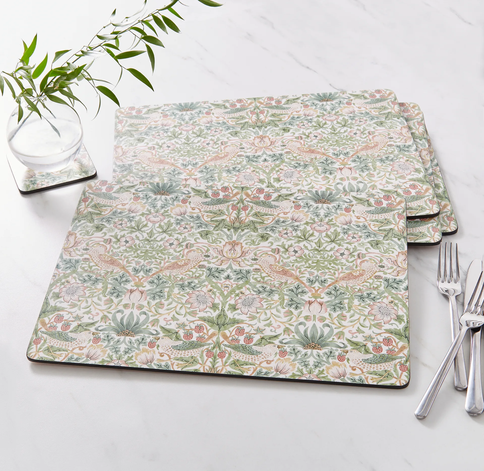 Strawberry Thief Placemats 30x40 cm 4 pack, Green Pimpernel
