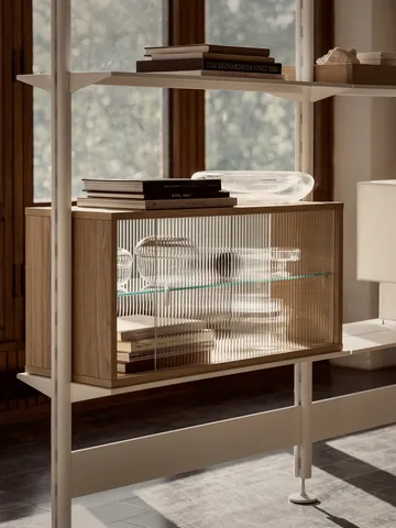 Pira display cabinet - Whitewashed oak–fluted glass, 90x31 cm, glass back - Pira