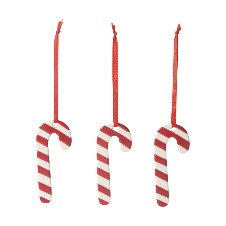 Candy cane Christmas tree bauble 3-pack - White-red - Pluto Design
