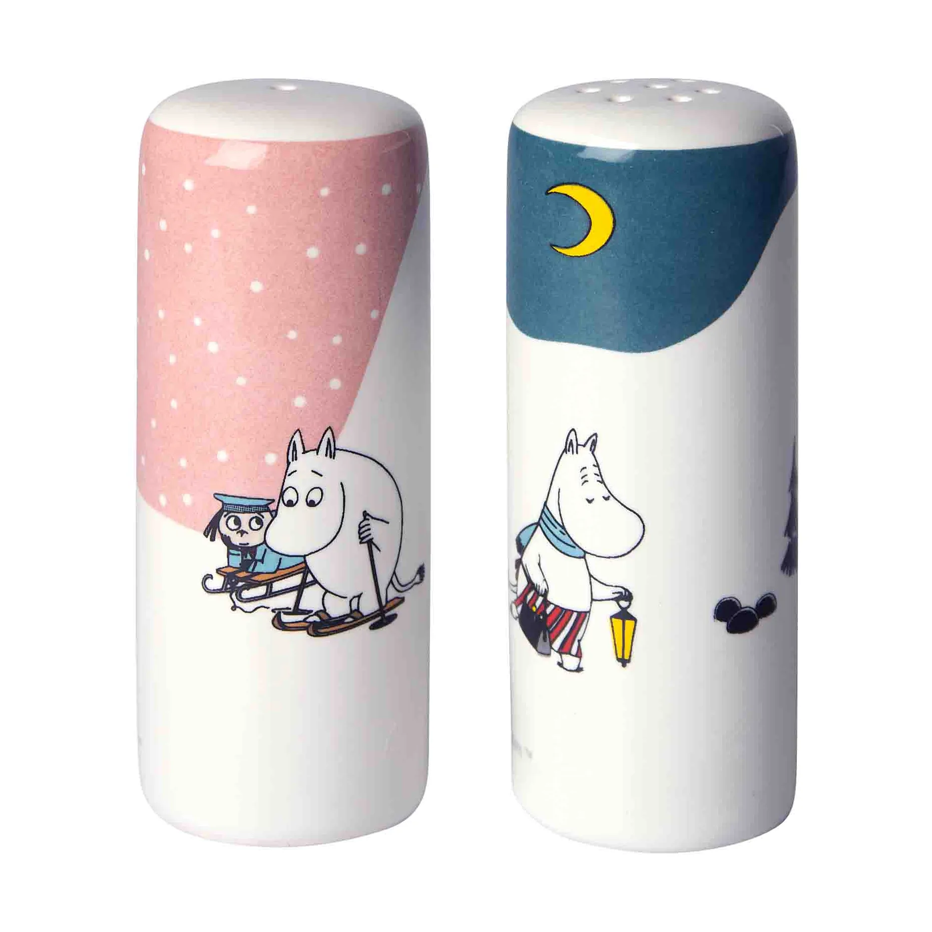 Moomin winter salt & pepper shakers, Pink-blue-white Pluto Design