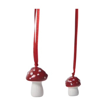 Mushroom Christmas tree bauble 2 st - White-red - Pluto Design