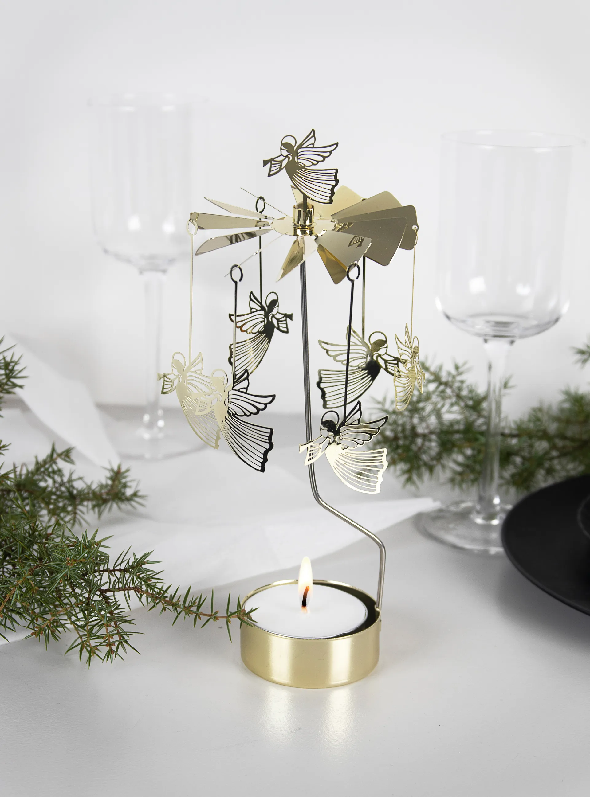 Rotary candle holder Änglaspel XL gold, Angels Pluto Design