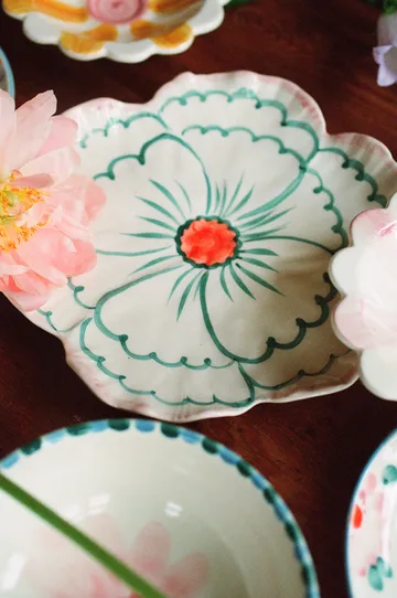 Rice Flower plate Ø19.5 cm - Pink border - RICE