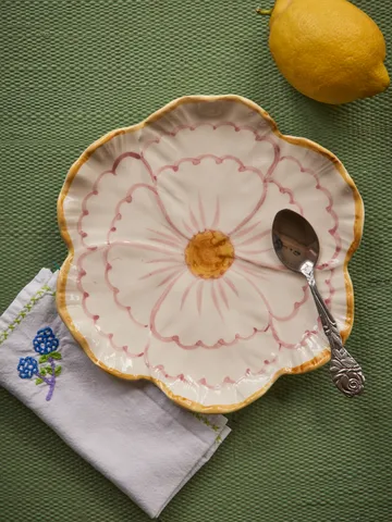 Rice Flower plate Ø19.5 cm - Yellow border - RICE