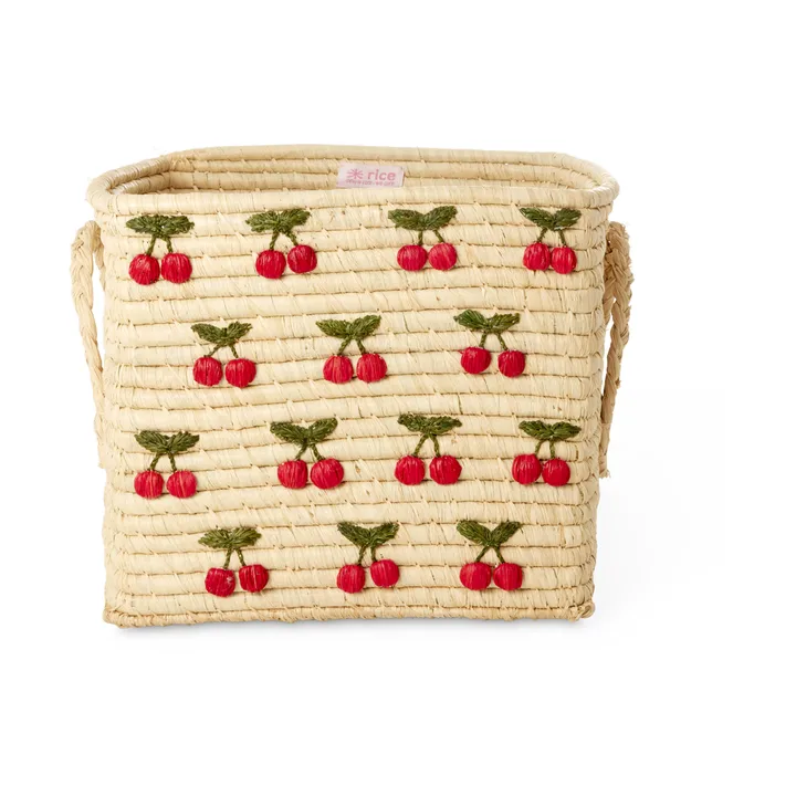 Rice raffia basket with handle 30x30 cm - Cherry - RICE