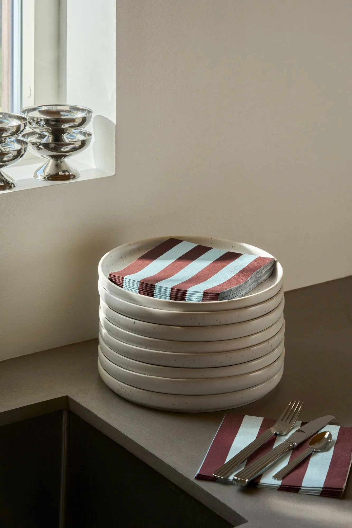 Bold Stripe paper napkin, Wine red-blue, 20-pack, 33x33 cm Scandi Essentials