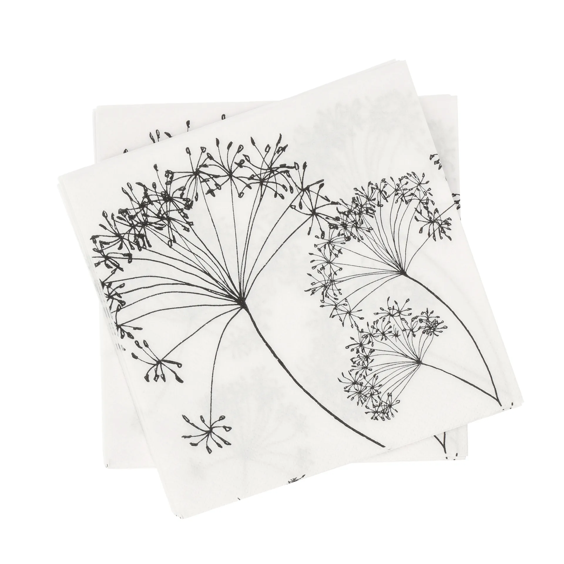 Botanical paper napkin, White-black, 20-pack, 33x33 cm Scandi Essentials