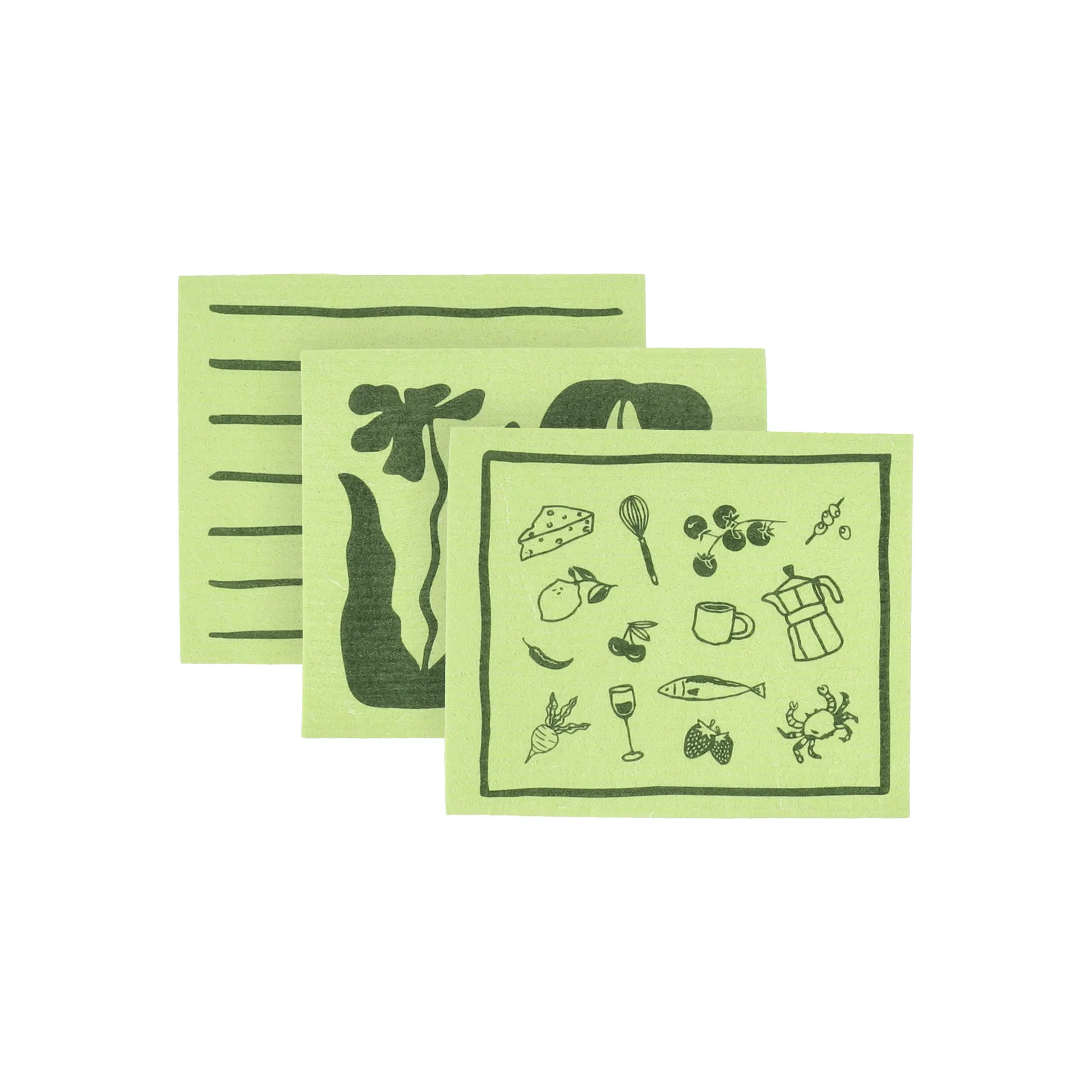 Daily patterned dishcloth, Green, 3-pack Scandi Essentials