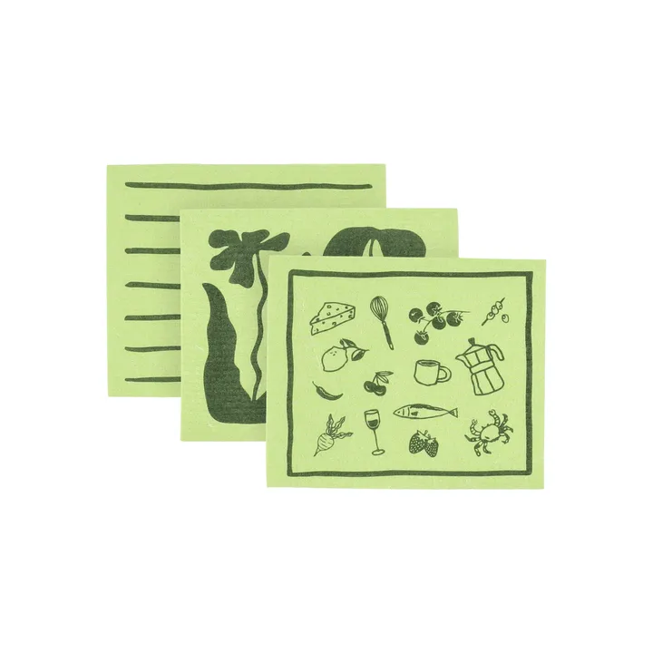 Daily patterned dishcloth - Green, 3-pack - Scandi Essentials