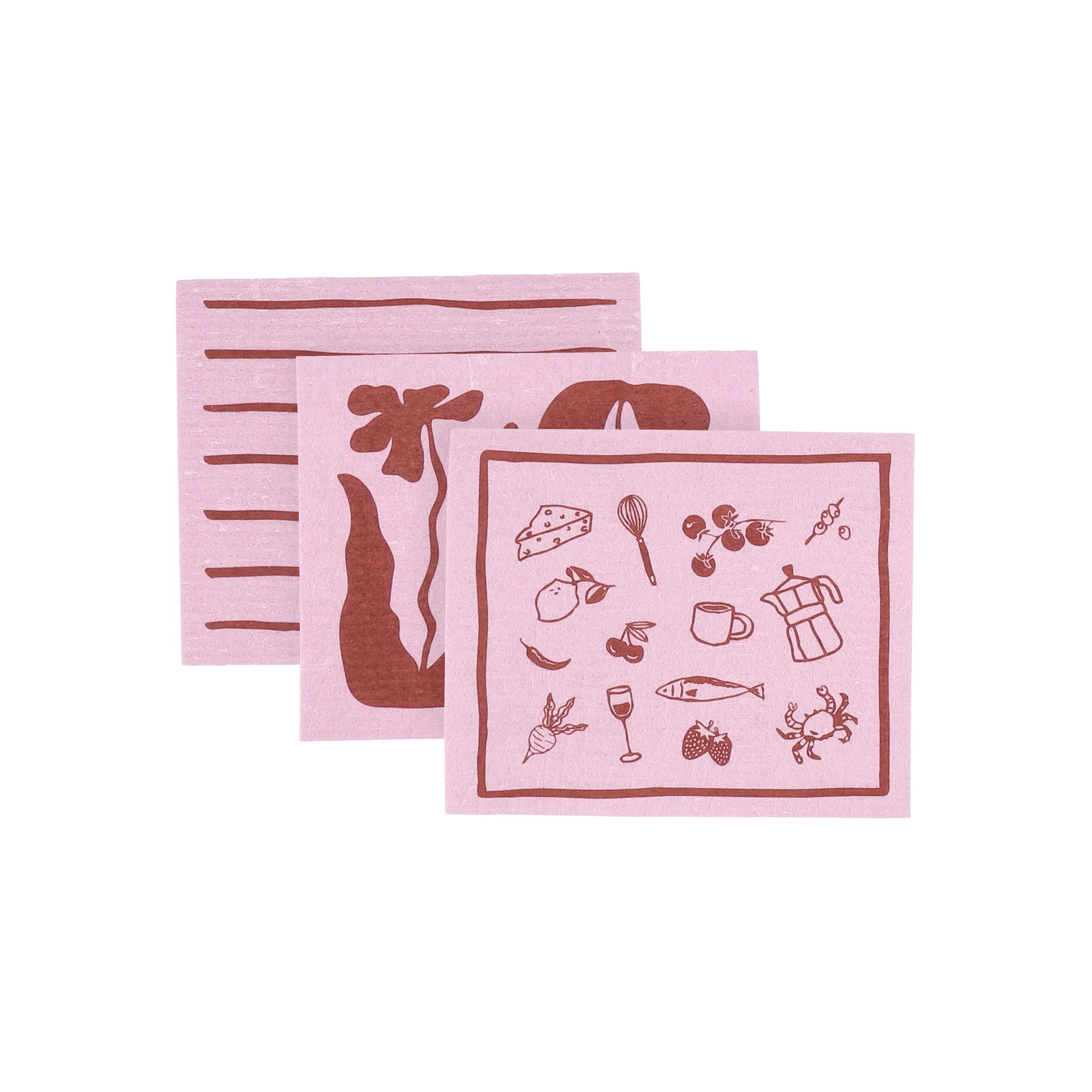Daily patterned dishcloth, Pink, 3-pack Scandi Essentials
