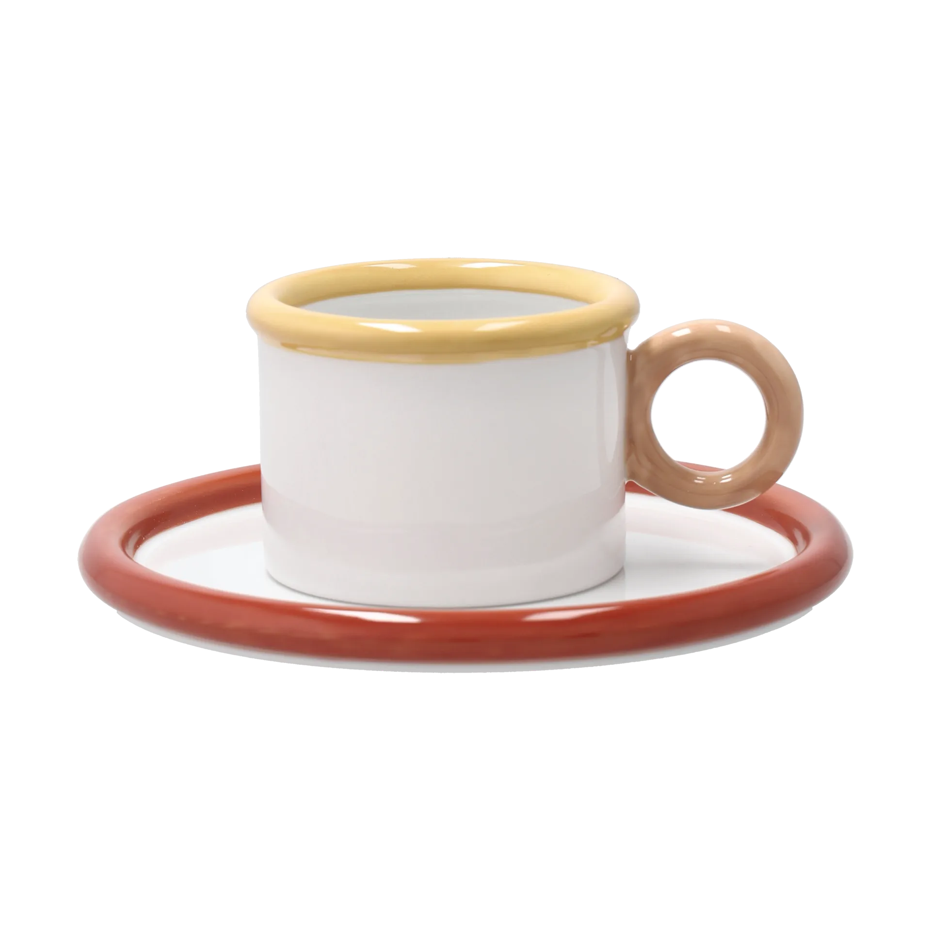 Chunky cup with saucer, Red-yellow Scandi Living